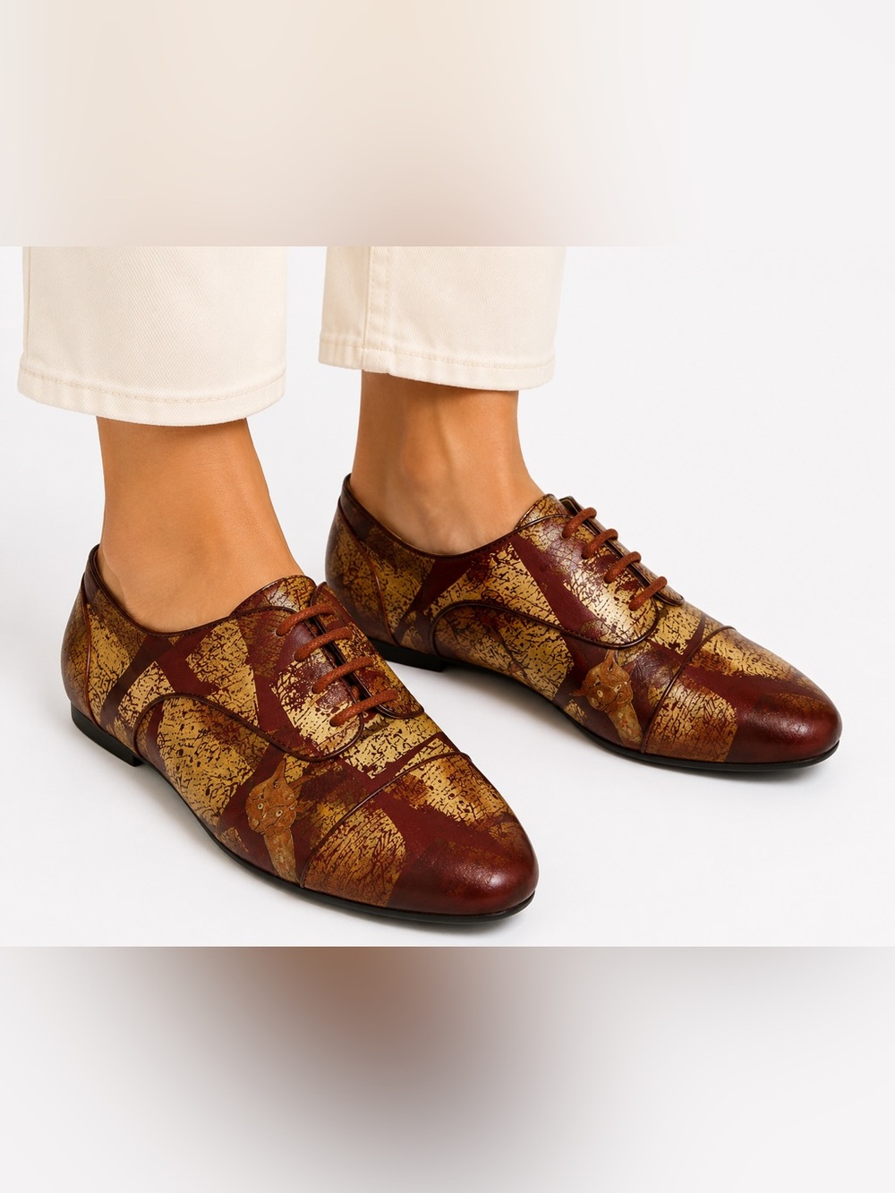 Icon Peggy-462 Wearable Art Lace-Up Flats Size 10 BNIB Russian Red